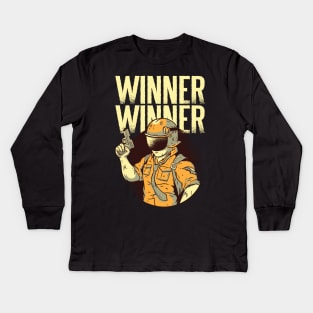 Winner Winner Armed Character Gaming Design Kids Long Sleeve T-Shirt